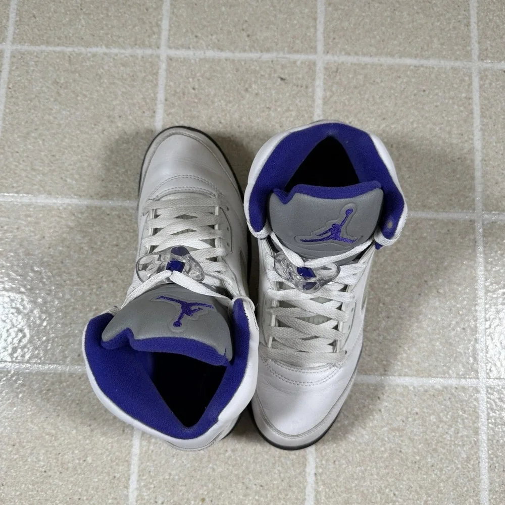 Nike Air Jordan 5 Retro GS White Concord Black Leather 7Y 440888-141